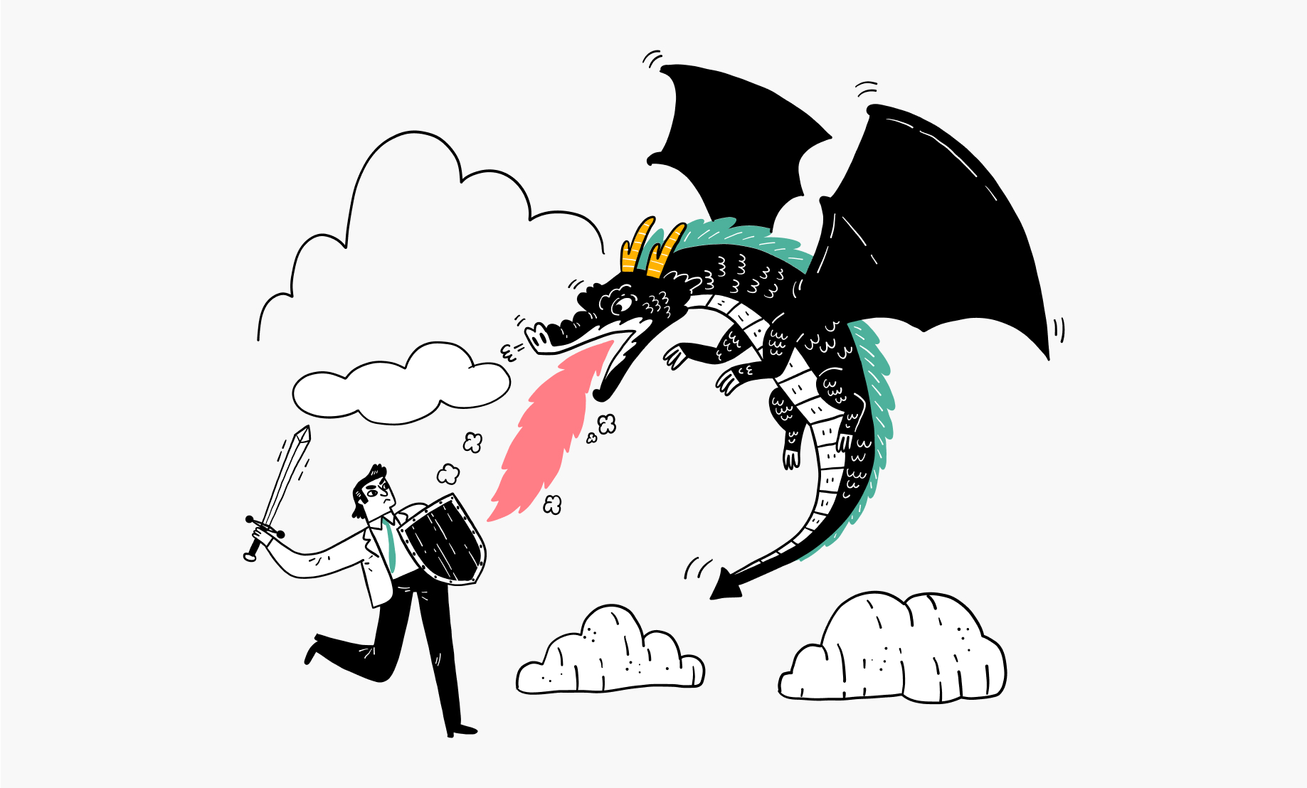 Ovälkommet beteende - Illustration av en man som slåss mot en drake